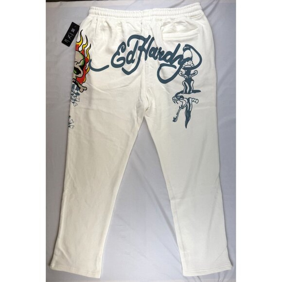 NWT ED HARDY IVORY FLAME SKULL WIDE LEG SWEATPANTS WOMENS SIZE XL - Picture 4 of 15